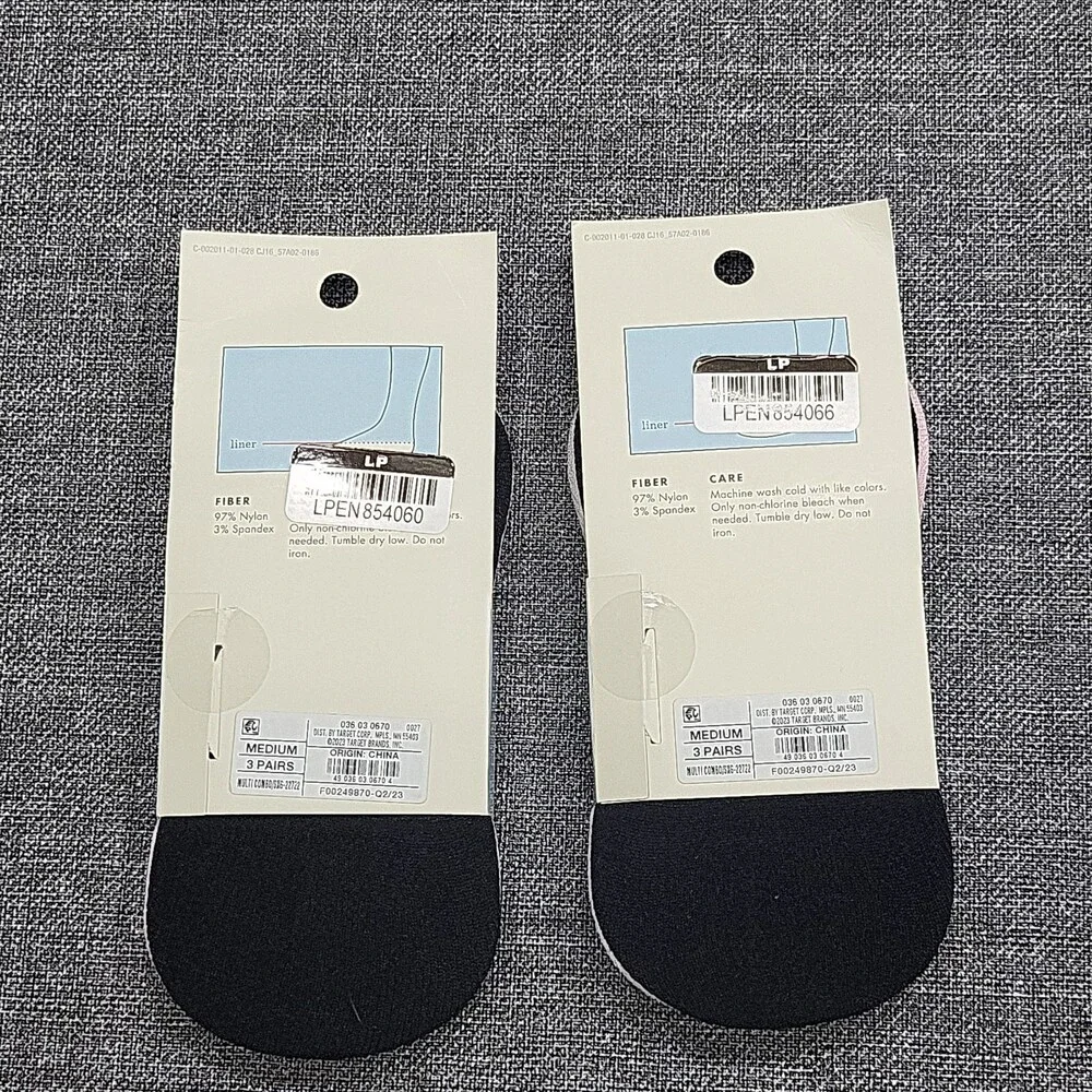 Girls' 3pk Liner Socks Set of 2 - Cat & Jack Size Medium Shoe Size 9-2.5